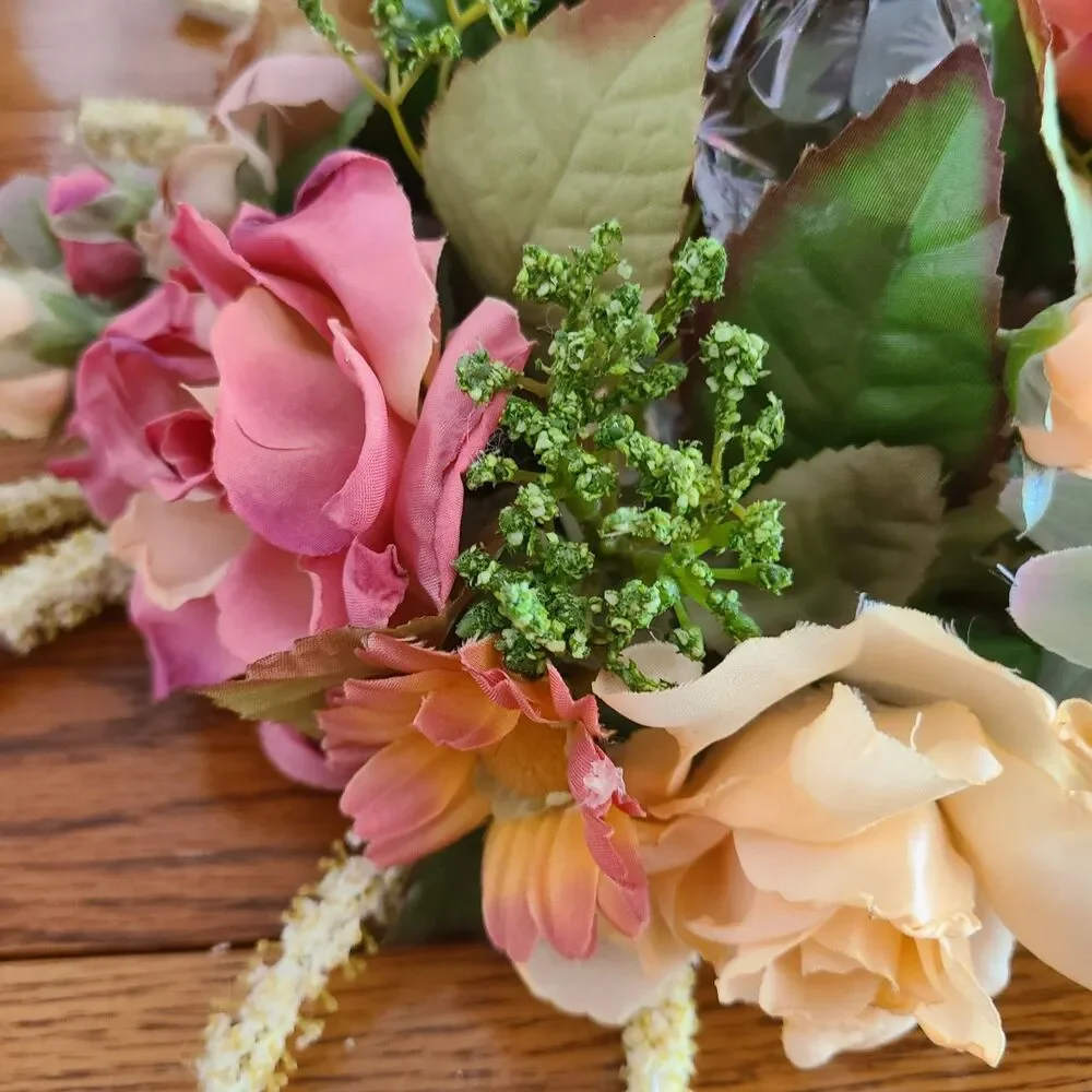 Vintage Mixed Floral and Foliage Candle Ring Candle Decor Floral Flower Decor